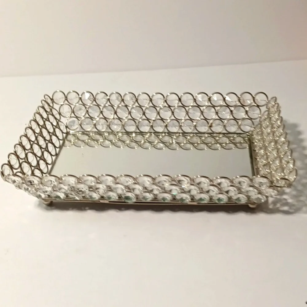 Elegant Silver Beaded Mirror Vanity Tray 10 Inches Long And 7 Inches Wide